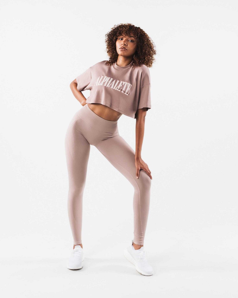 Dámské Košile S Krátkým Rukávem Alphalete Republic Crop Hnědé | CZ-245137
