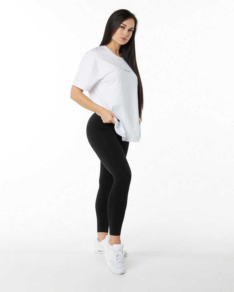 Dámské Košile S Krátkým Rukávem Alphalete Signature Oversized Černé | CZ-463702