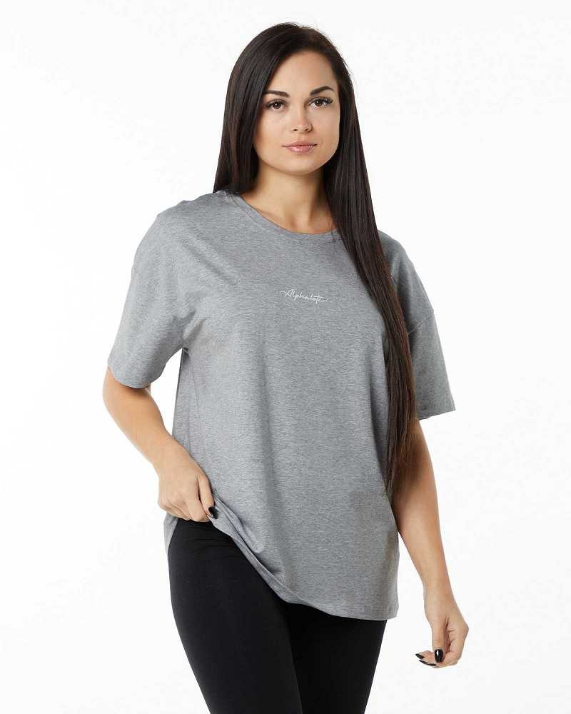 Dámské Košile S Krátkým Rukávem Alphalete Signature Oversized Šedé | CZ-428619