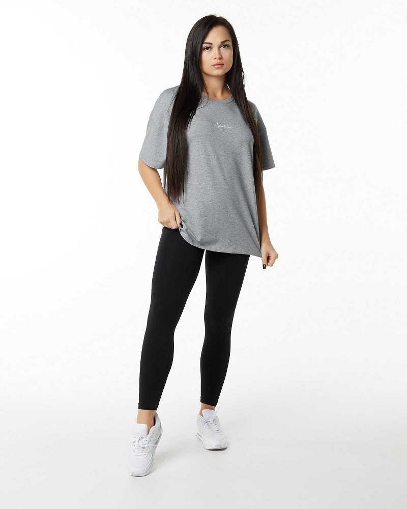 Dámské Košile S Krátkým Rukávem Alphalete Signature Oversized Šedé | CZ-428619