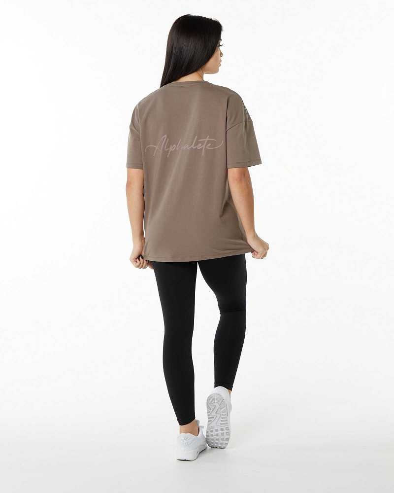 Dámské Košile S Krátkým Rukávem Alphalete Signature Oversized Hnědé | CZ-680194