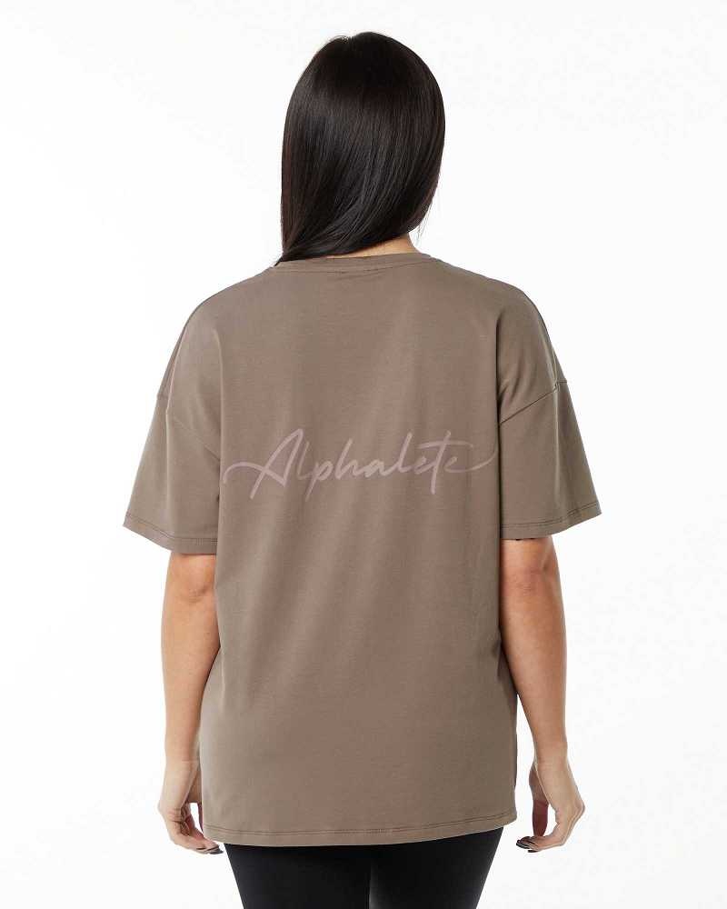 Dámské Košile S Krátkým Rukávem Alphalete Signature Oversized Hnědé | CZ-680194