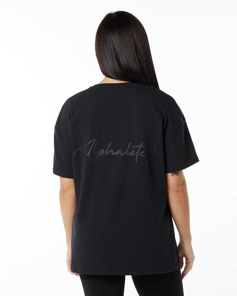 Dámské Košile S Krátkým Rukávem Alphalete Signature Oversized Černé | CZ-912840