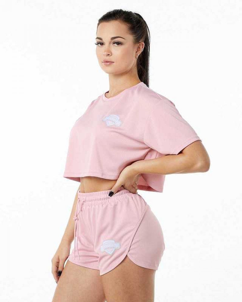 Dámské Košile S Krátkým Rukávem Alphalete Varsity Crop Růžové | CZ-582194