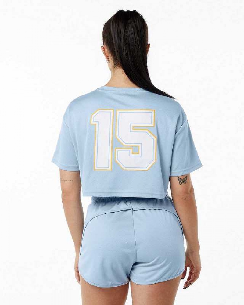 Dámské Košile S Krátkým Rukávem Alphalete Varsity Crop Světle Blankyt | CZ-639245