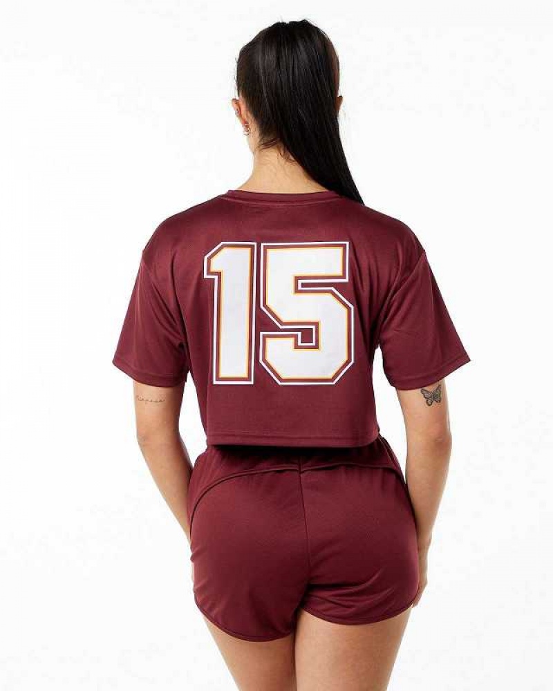 Dámské Košile S Krátkým Rukávem Alphalete Varsity Crop Červené | CZ-548027