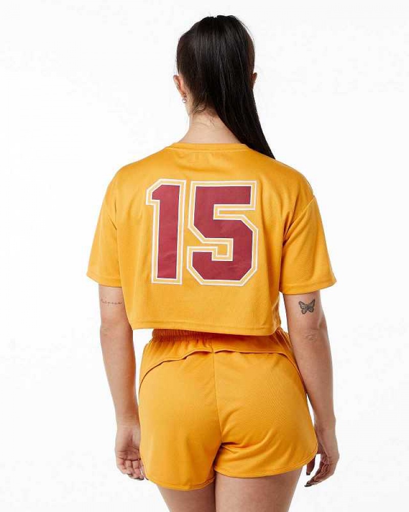 Dámské Košile S Krátkým Rukávem Alphalete Varsity Crop Žluté | CZ-952438