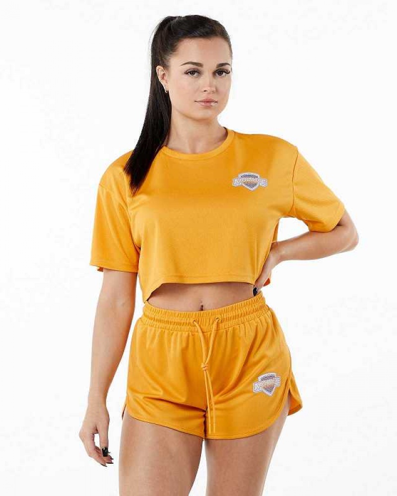 Dámské Košile S Krátkým Rukávem Alphalete Varsity Crop Žluté | CZ-952438