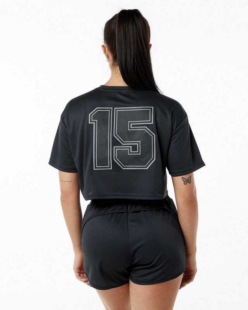 Dámské Košile S Krátkým Rukávem Alphalete Varsity Crop Černé | CZ-690582