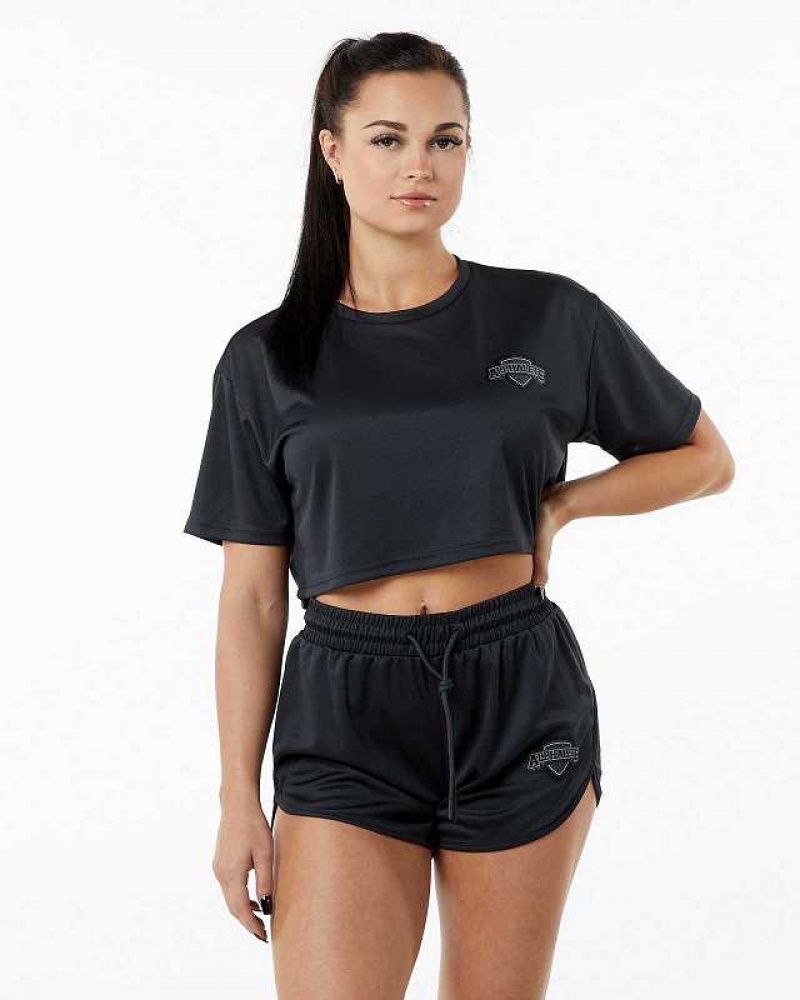 Dámské Košile S Krátkým Rukávem Alphalete Varsity Crop Černé | CZ-690582