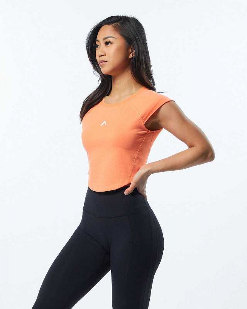Dámské Košile S Krátkým Rukávem Alphalete Velocity Crop Oranžové | CZ-081234