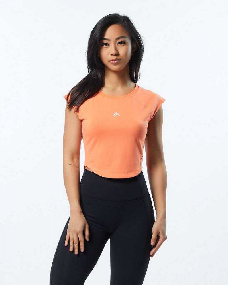 Dámské Košile S Krátkým Rukávem Alphalete Velocity Crop Oranžové | CZ-081234