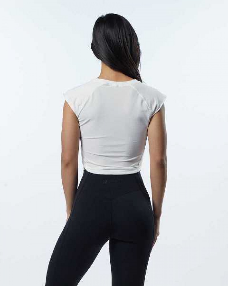 Dámské Košile S Krátkým Rukávem Alphalete Velocity Crop Bílé | CZ-423856