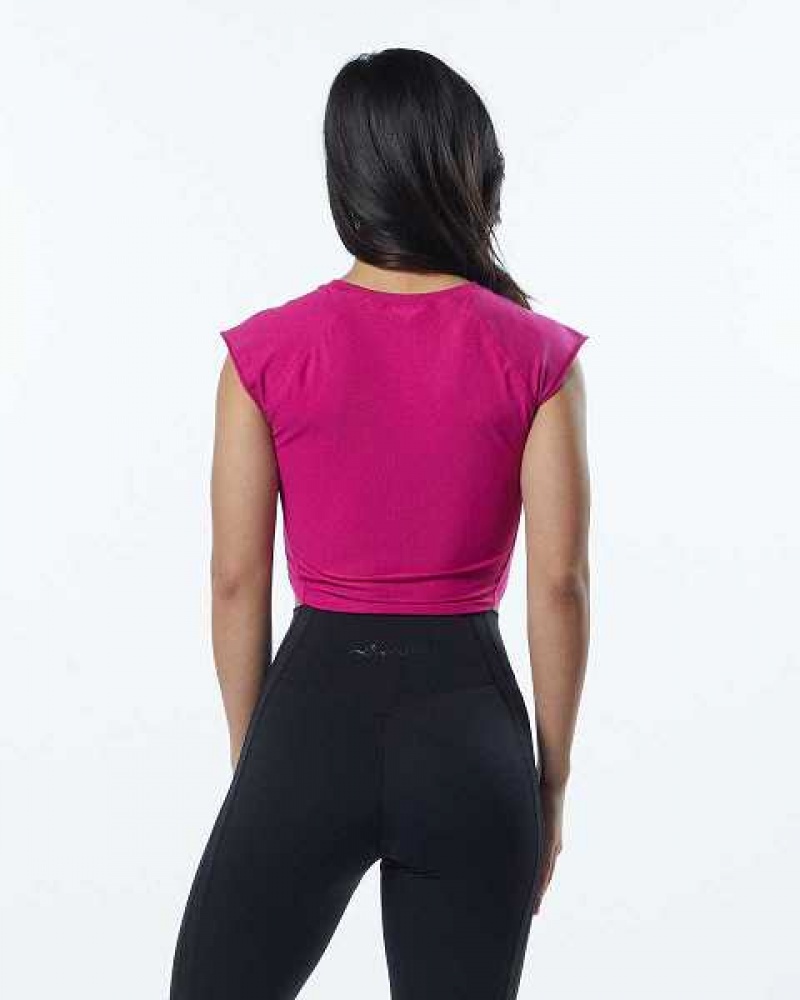 Dámské Košile S Krátkým Rukávem Alphalete Velocity Crop Růžové | CZ-467012