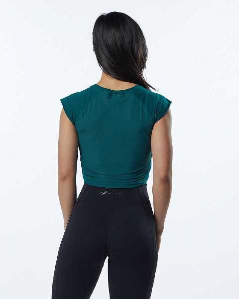 Dámské Košile S Krátkým Rukávem Alphalete Velocity Crop Blankyt | CZ-925470