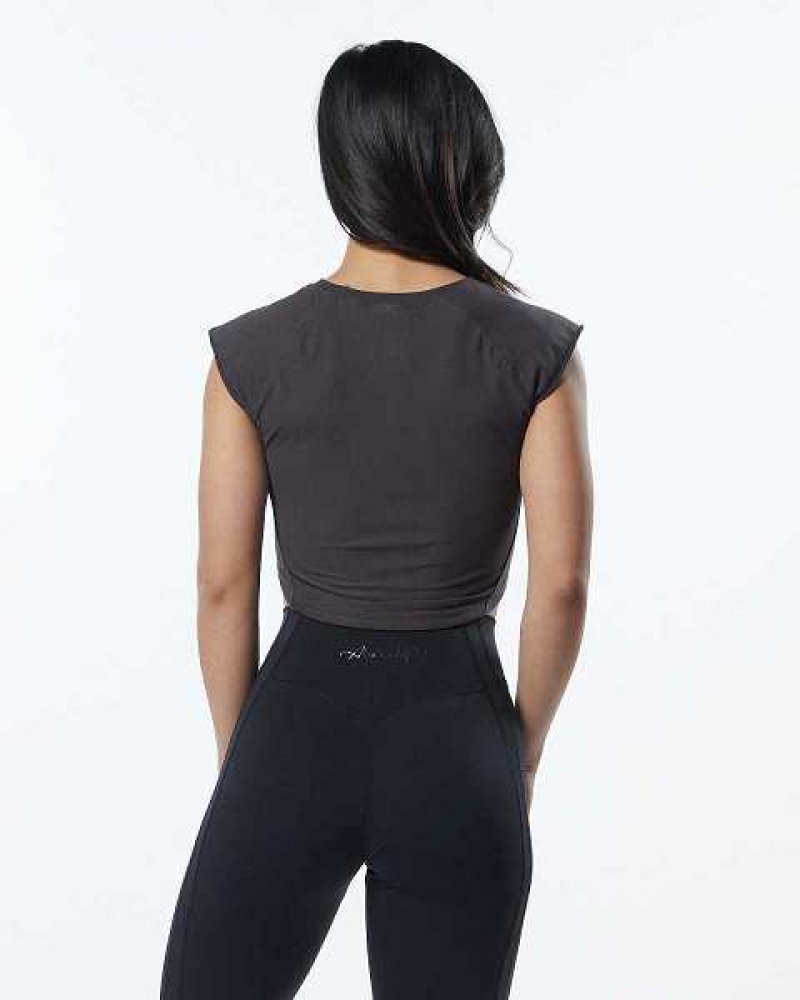 Dámské Košile S Krátkým Rukávem Alphalete Velocity Crop Šedé | CZ-028379