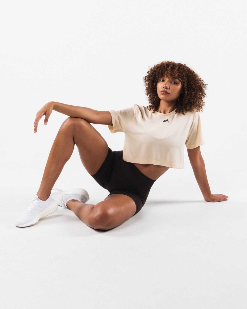 Dámské Košile S Krátkým Rukávem Alphalete Wolf Head Airtech SS Crop Hnědé | CZ-576482