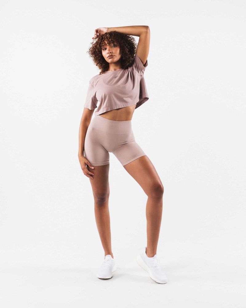 Dámské Košile S Krátkým Rukávem Alphalete Wolf Head Airtech SS Crop Hnědé | CZ-581397