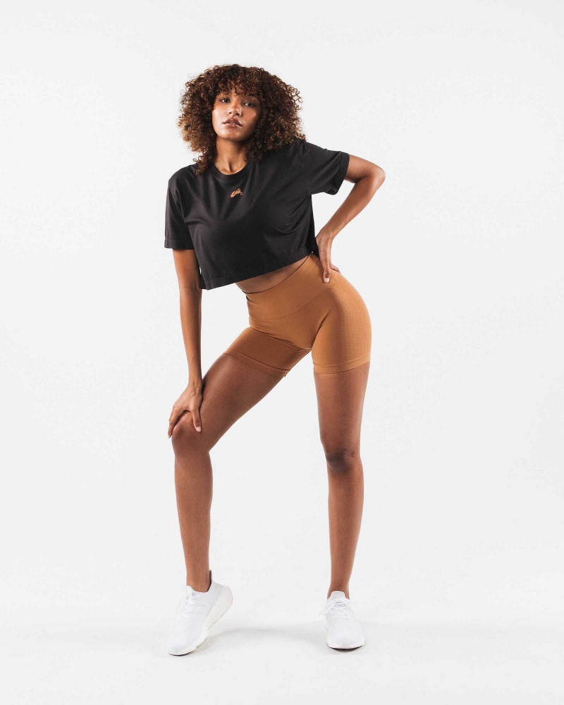 Dámské Košile S Krátkým Rukávem Alphalete Wolf Head Airtech SS Crop Hnědé | CZ-469083