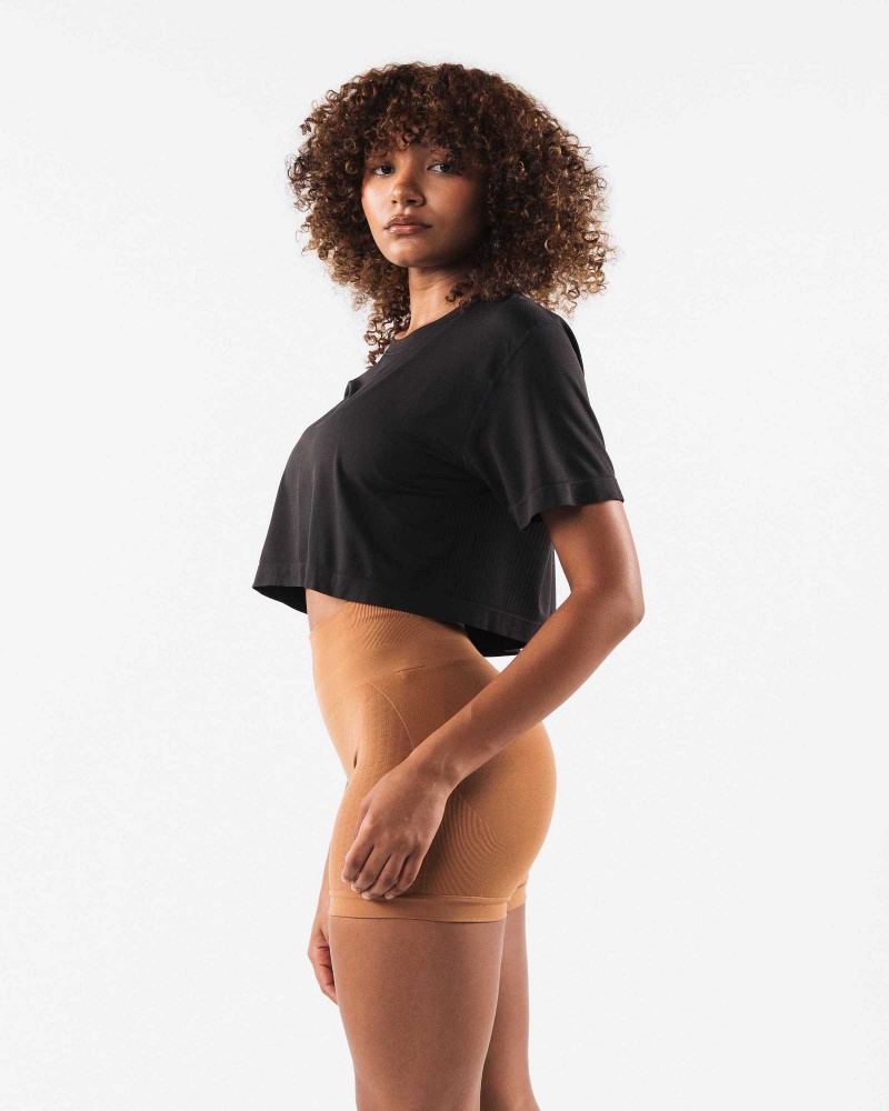 Dámské Košile S Krátkým Rukávem Alphalete Wolf Head Airtech SS Crop Hnědé | CZ-469083