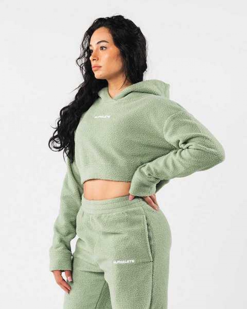 Dámské Mikina s Kapucí Alphalete King Crop Zelene | CZ-063724