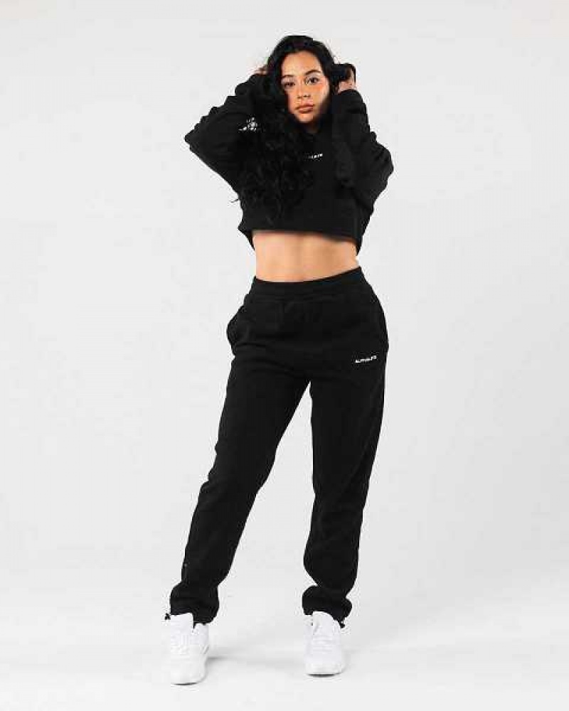 Dámské Mikina s Kapucí Alphalete King Crop Černé | CZ-490781
