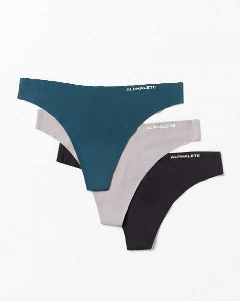 Dámské Spodní Prádlo Alphalete Seamless Tanga 3pk Šedé Tmavě Blankyt Černé | CZ-231586