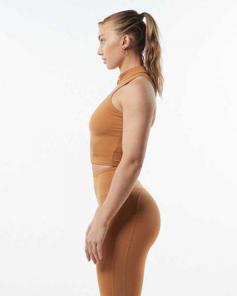 Dámské Tílko Alphalete Pulse Zip Hnědé | CZ-679120