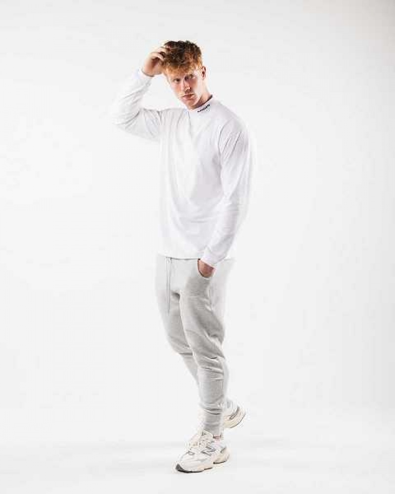 Pánské Košile S Dlouhým Rukávem Alphalete Brushed Core Mock Neck LS Bílé | CZ-803752