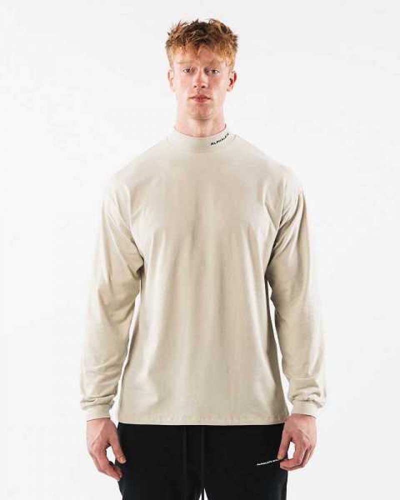 Pánské Košile S Dlouhým Rukávem Alphalete Brushed Core Mock Neck LS Hnědé | CZ-560912