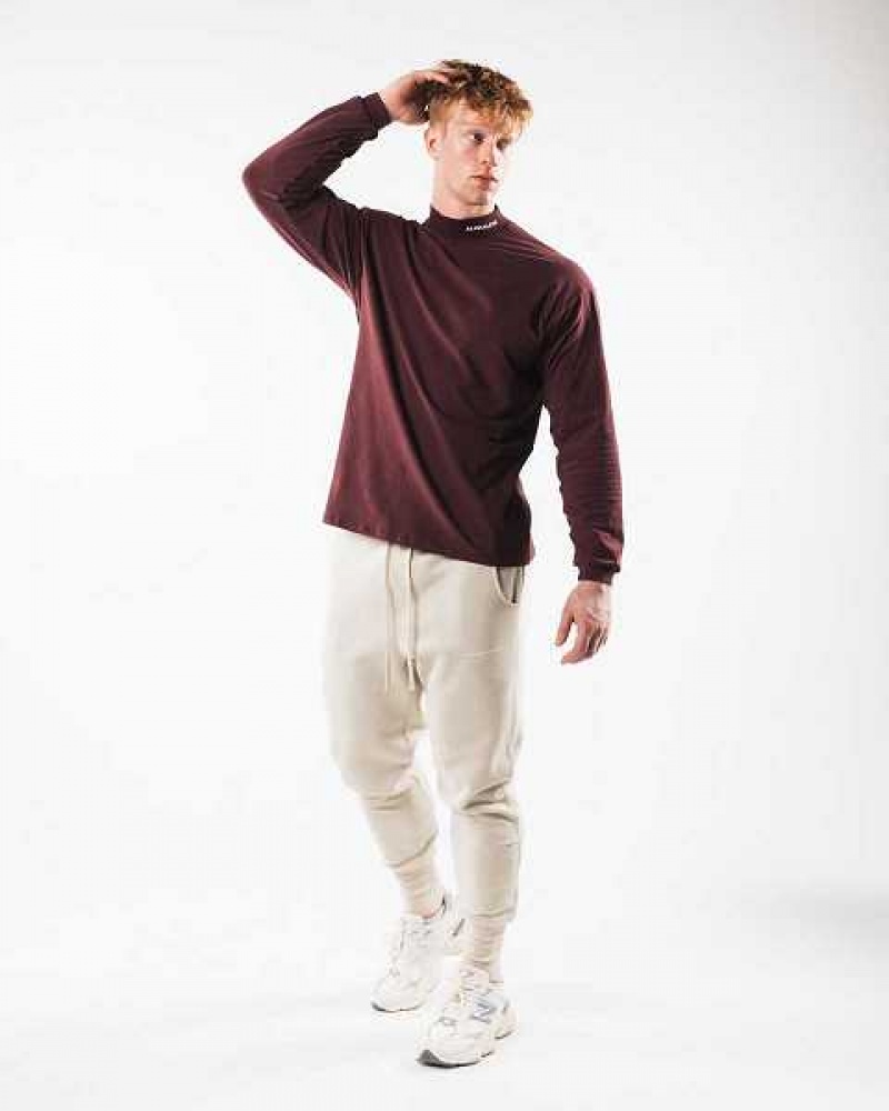 Pánské Košile S Dlouhým Rukávem Alphalete Brushed Core Mock Neck LS Červené | CZ-729038