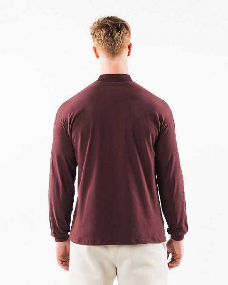 Pánské Košile S Dlouhým Rukávem Alphalete Brushed Core Mock Neck LS Červené | CZ-729038