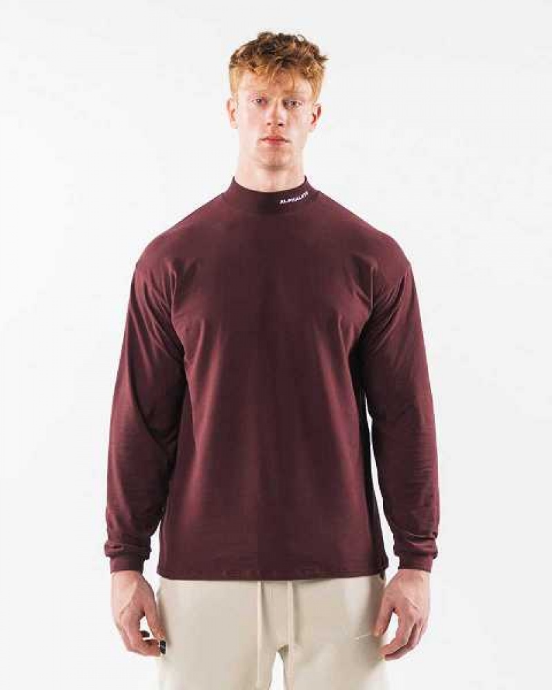 Pánské Košile S Dlouhým Rukávem Alphalete Brushed Core Mock Neck LS Červené | CZ-729038