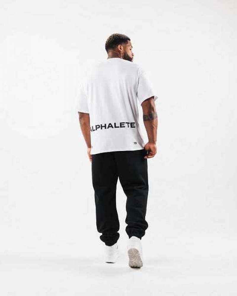 Pánské Košile S Krátkým Rukávem Alphalete Brushed Crest Bílé | CZ-043789