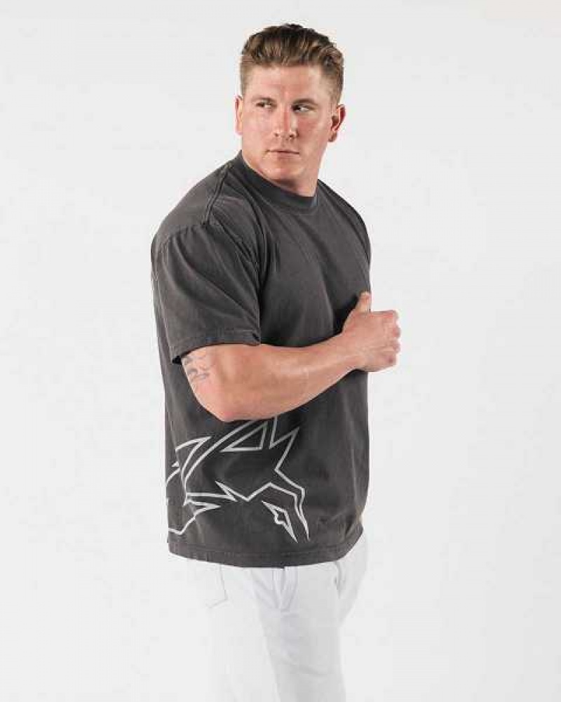 Pánské Košile S Krátkým Rukávem Alphalete Giant Wolf Head Černé | CZ-103278