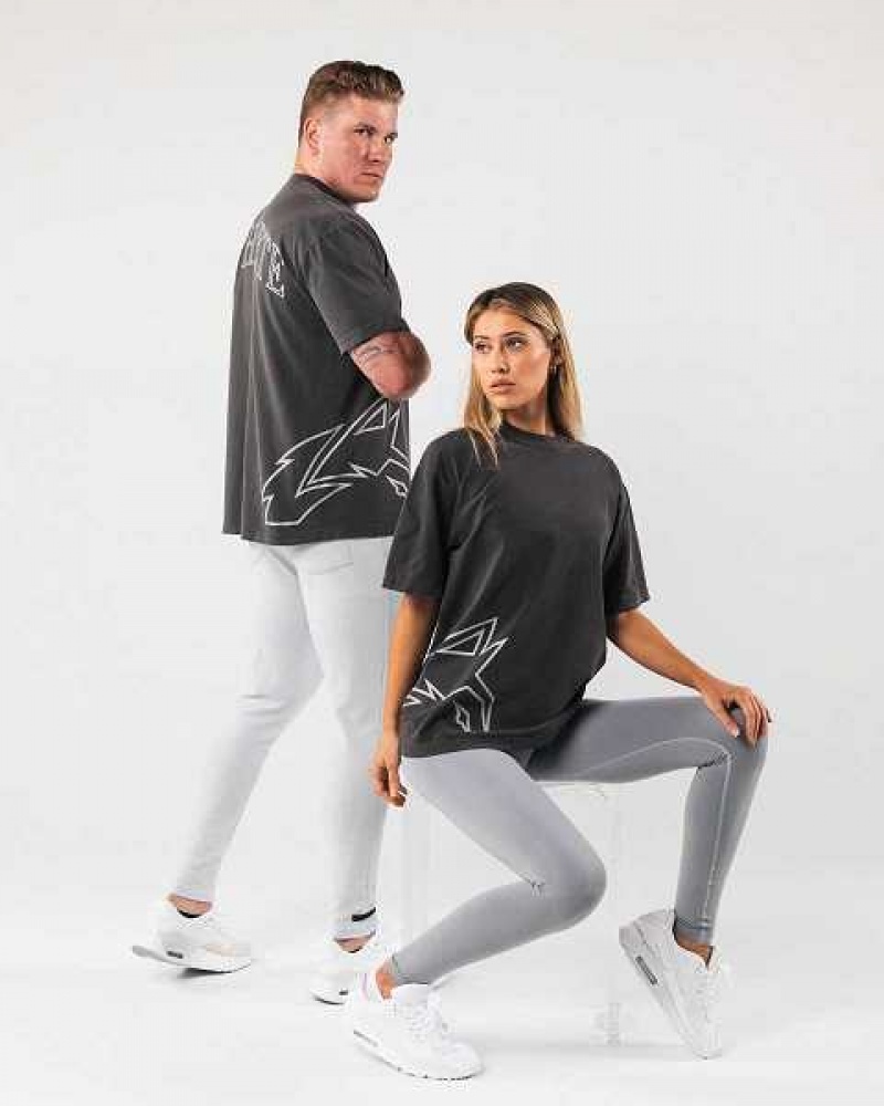 Pánské Košile S Krátkým Rukávem Alphalete Giant Wolf Head Černé | CZ-103278