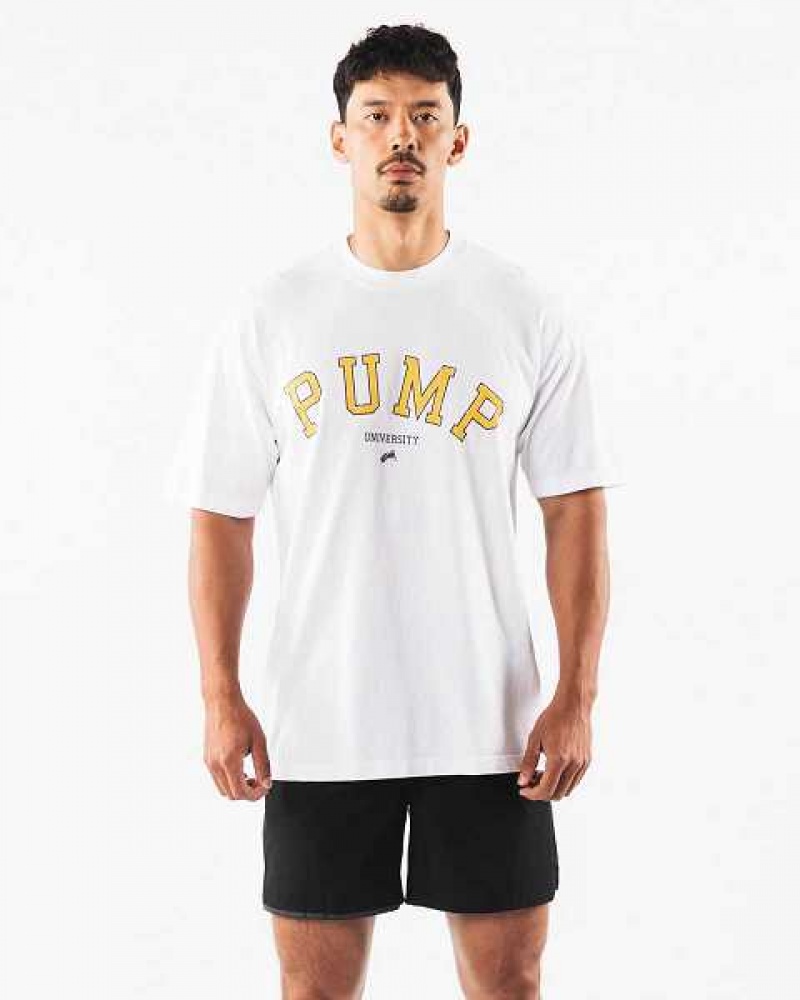 Pánské Košile S Krátkým Rukávem Alphalete Pump University Bílé | CZ-651432