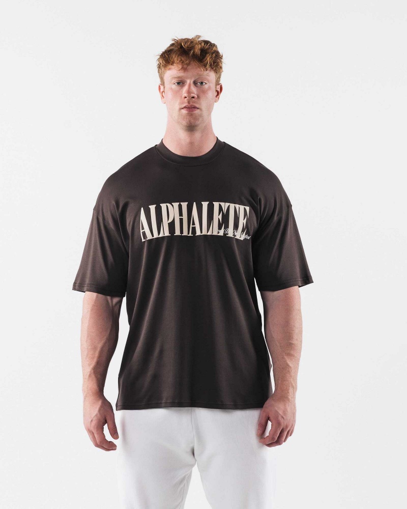 Pánské Košile S Krátkým Rukávem Alphalete Republic Hnědé | CZ-678239