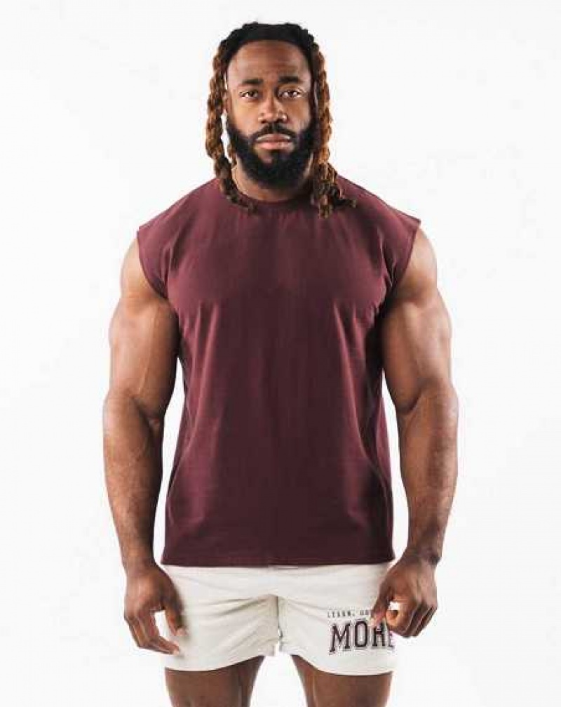 Pánské Tílko Alphalete Brushed Wolf Head Muscle Červené | CZ-157694