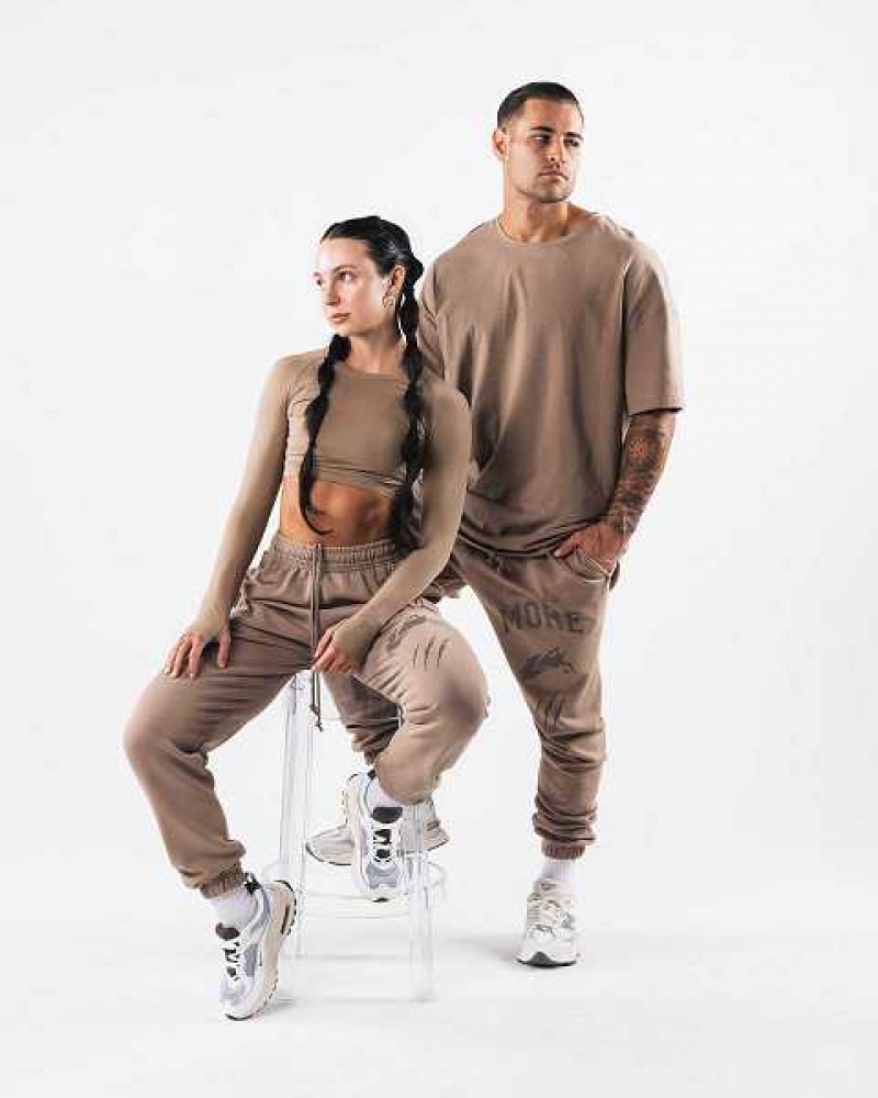 Unisex Kalhoty Jogger Alphalete Earth Dye Grafická Hnědé | CZ-729610