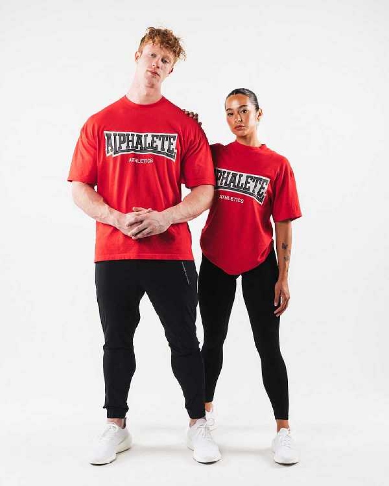 Unisex Košile S Krátkým Rukávem Alphalete Varsity Červené | CZ-528347