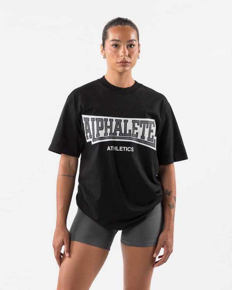 Unisex Košile S Krátkým Rukávem Alphalete Varsity Černé | CZ-079325