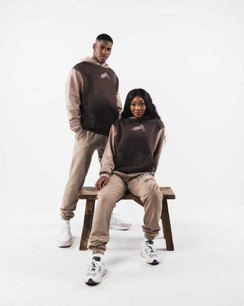 Unisex Mikina s Kapucí Alphalete Stencil Hnědé | CZ-819346